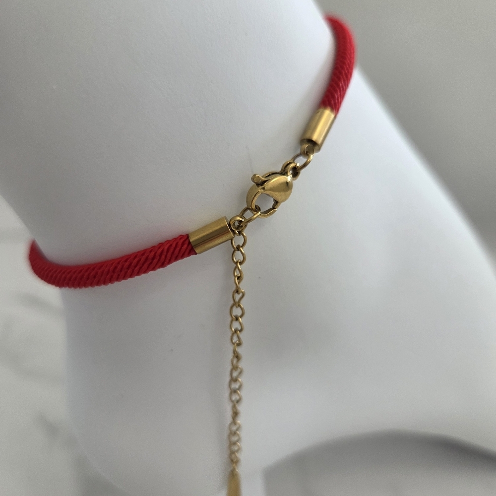 Adjustable Lucky Red Cord & Gold Charm Anklet - Picture 10 of 12